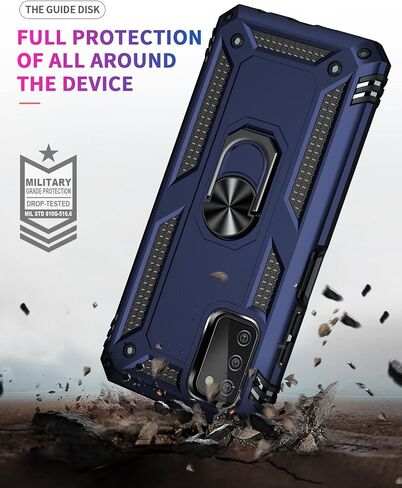 for Samsung Galaxy A03S Case,Galaxy A03S Case with Camera Cover & 360°Kickstand Ring with Screen Protector, Military Grade Shockproof Protective Phone Case for Samsung A03S (Case Black) in Saudi Arabia