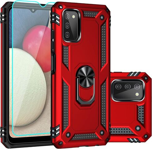for Samsung Galaxy A03S Case,Galaxy A03S Case with Camera Cover & 360°Kickstand Ring with Screen Protector, Military Grade Shockproof Protective Phone Case for Samsung A03S (Case Black) in Saudi Arabia