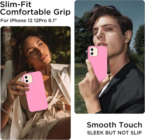 حافظة لهاتف iPhone 12 وiPhone 12 Pro، [واقي عدسة الكاميرا + واقي شاشة]، غطاء هاتف رفيع وبطانة ناعمة من الألياف الدقيقة من السيليكون المقاوم للصدمات مقاس 6.1 بوصة، وردي فاتح in Kuwait