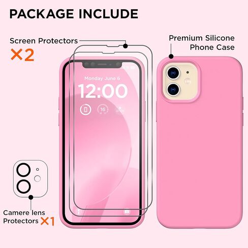 حافظة لهاتف iPhone 12 وiPhone 12 Pro، [واقي عدسة الكاميرا + واقي شاشة]، غطاء هاتف رفيع وبطانة ناعمة من الألياف الدقيقة من السيليكون المقاوم للصدمات مقاس 6.1 بوصة، وردي فاتح in Kuwait