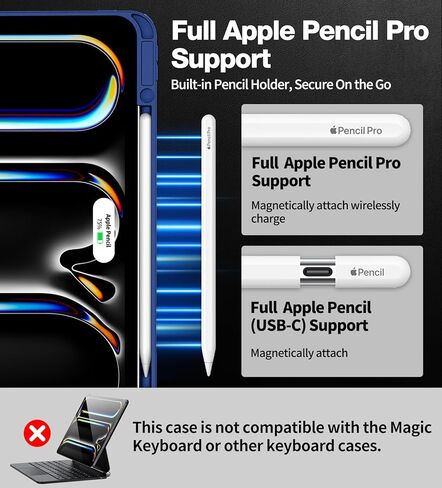 حافظة لجهاز iPad Pro 13 بوصة M4-(2024) - حافظات iPad من الجيل السابع مع حامل أقلام، تدعم قلم الرصاص Pro، غطاء خلفي شفاف ورفيع، ضد الصدمات، ممتص للصدمات من السيليكون الناعم، (أسود) in Kuwait