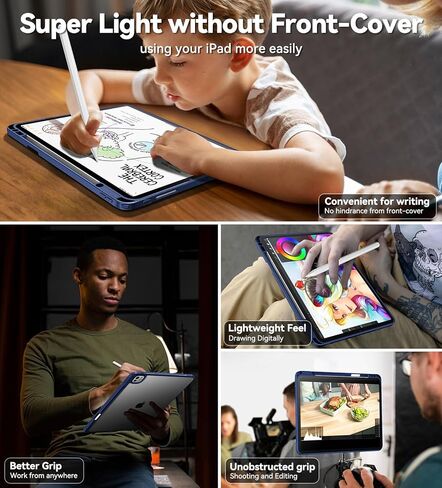 حافظة لجهاز iPad Pro 13 بوصة M4-(2024) - حافظات iPad من الجيل السابع مع حامل أقلام، تدعم قلم الرصاص Pro، غطاء خلفي شفاف ورفيع، ضد الصدمات، ممتص للصدمات من السيليكون الناعم، (أسود) in Kuwait