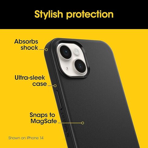 حافظة OtterBox iPhone 15 Pro (فقط) Symmetry Series+ - أسود، يتم تثبيتها على MagSafe، حواف مرتفعة وأنيقة للغاية تحمي الكاميرا والشاشة - عبوة غير مخصصة للبيع بالتجزئة in Saudi Arabia