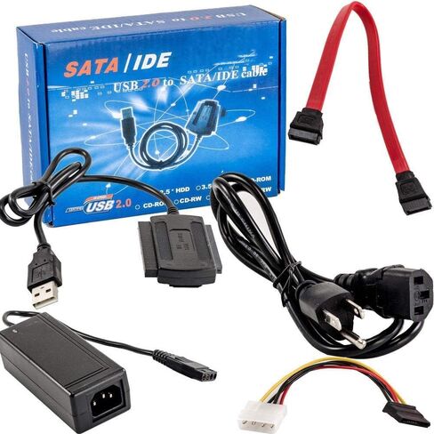 Generic محرك SATA/PATA/IDE إلى USB 2.0 محول كابل محول لمحرك الأقراص الصلبة 2.5/3.5 بوصة/محرك الأقراص الضوئية 5 بوصة مع محول طاقة تيار متردد خارجي in Kuwait