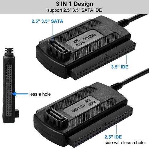 Generic محرك SATA/PATA/IDE إلى USB 2.0 محول كابل محول لمحرك الأقراص الصلبة 2.5/3.5 بوصة/محرك الأقراص الضوئية 5 بوصة مع محول طاقة تيار متردد خارجي in Kuwait