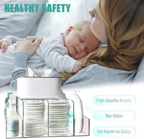 Acrylic Diaper Caddy, Clear Diaper Organizer for Changing Table, Detachable Diaper Caddy for Nursery, Wipe Warmer and Other Baby Essentials in Saudi Arabia