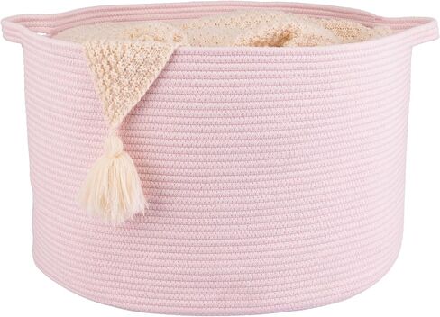 Large Cotton Rope Basket Blankets Basket Living Room 22"x14" Toy Basket for Kids and Dogs Rope Storage Basket for Nursery Woven Laundry Basket for Clothes Towels Baby Toy Storage round white in Saudi Arabia