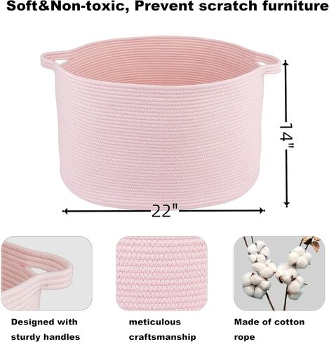 Large Cotton Rope Basket Blankets Basket Living Room 22"x14" Toy Basket for Kids and Dogs Rope Storage Basket for Nursery Woven Laundry Basket for Clothes Towels Baby Toy Storage round white in Saudi Arabia