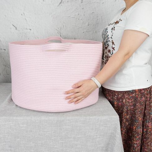 Large Cotton Rope Basket Blankets Basket Living Room 22"x14" Toy Basket for Kids and Dogs Rope Storage Basket for Nursery Woven Laundry Basket for Clothes Towels Baby Toy Storage round white in Saudi Arabia