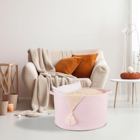 Large Cotton Rope Basket Blankets Basket Living Room 22"x14" Toy Basket for Kids and Dogs Rope Storage Basket for Nursery Woven Laundry Basket for Clothes Towels Baby Toy Storage round white in Saudi Arabia