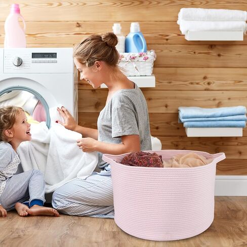 Large Cotton Rope Basket Blankets Basket Living Room 22"x14" Toy Basket for Kids and Dogs Rope Storage Basket for Nursery Woven Laundry Basket for Clothes Towels Baby Toy Storage round white in Saudi Arabia