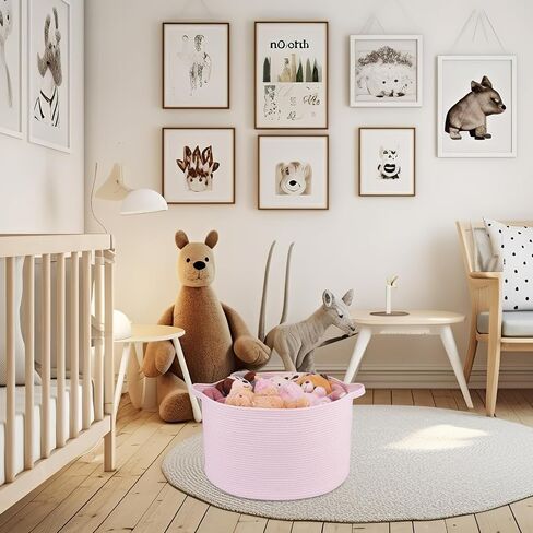 Large Cotton Rope Basket Blankets Basket Living Room 22"x14" Toy Basket for Kids and Dogs Rope Storage Basket for Nursery Woven Laundry Basket for Clothes Towels Baby Toy Storage round white in Saudi Arabia
