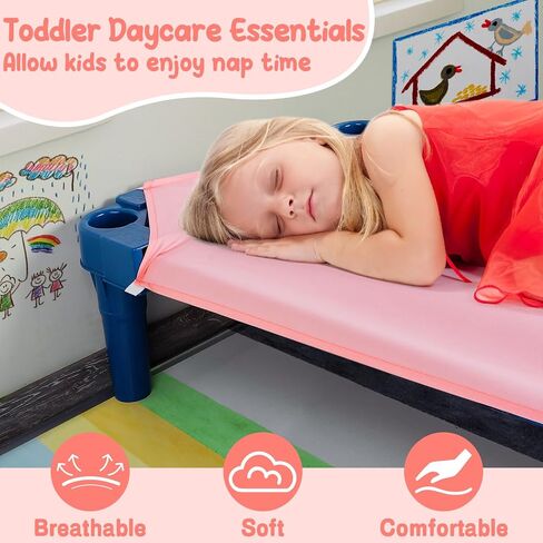 Cot Sheets for Daycare Standard Size - 23" X 52" Soft Breathable Brushed Microfiber Preschool Children’s Naptime Cot Sheet with Elastic Corner Strap, Daycare Essentials for Toddlers Girls, Pink, 1Pack in Saudi Arabia