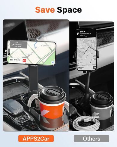 حامل هاتف APPS2Car حامل أكواب للسيارة تركيب سريع وذراع من سبيكة قابلة للتعديل يوفر مساحة عملية بيد واحدة يناسب طراز F-150 Y 3 بيك اب MPV، أسود in Kuwait