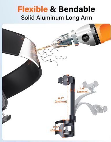 حامل هاتف APPS2Car حامل أكواب للسيارة تركيب سريع وذراع من سبيكة قابلة للتعديل يوفر مساحة عملية بيد واحدة يناسب طراز F-150 Y 3 بيك اب MPV، أسود in Kuwait