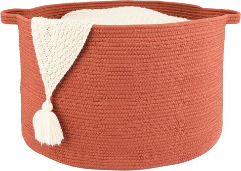 Large Cotton Rope Basket Blankets Basket Living Room 22"x14" Toy Basket for Kids and Dogs Rope Storage Basket for Nursery Woven Laundry Basket for Clothes Towels Baby Toy Storage round white in Saudi Arabia