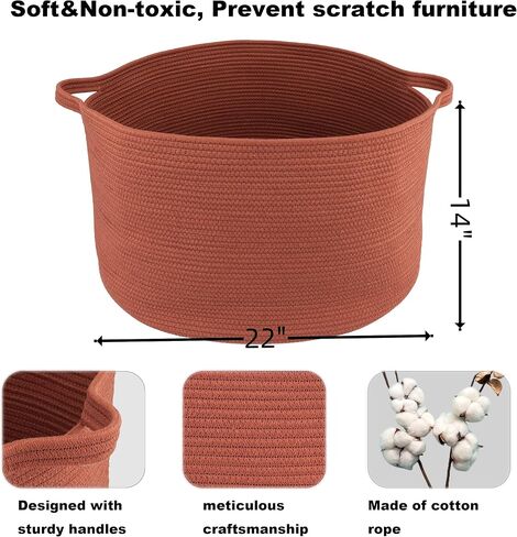 Large Cotton Rope Basket Blankets Basket Living Room 22"x14" Toy Basket for Kids and Dogs Rope Storage Basket for Nursery Woven Laundry Basket for Clothes Towels Baby Toy Storage round white in Saudi Arabia