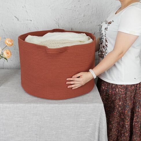 Large Cotton Rope Basket Blankets Basket Living Room 22"x14" Toy Basket for Kids and Dogs Rope Storage Basket for Nursery Woven Laundry Basket for Clothes Towels Baby Toy Storage round white in Saudi Arabia