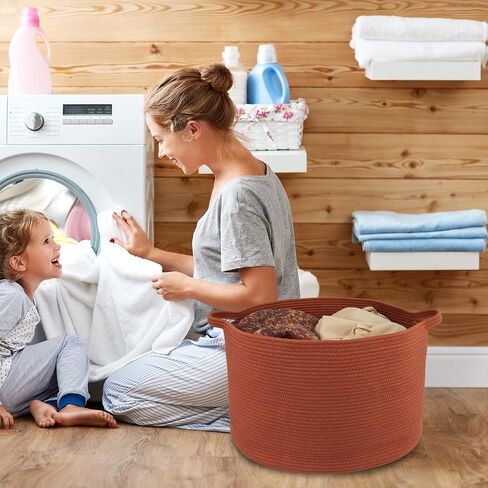 Large Cotton Rope Basket Blankets Basket Living Room 22"x14" Toy Basket for Kids and Dogs Rope Storage Basket for Nursery Woven Laundry Basket for Clothes Towels Baby Toy Storage round white in Saudi Arabia