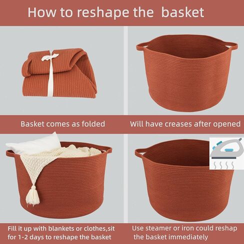 Large Cotton Rope Basket Blankets Basket Living Room 22"x14" Toy Basket for Kids and Dogs Rope Storage Basket for Nursery Woven Laundry Basket for Clothes Towels Baby Toy Storage round white in Saudi Arabia