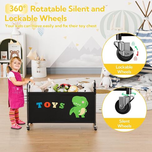 GRANNY SAYS Toy Box for Boys Girls, Large Toy Chest Storage with Wheels, Metal Kids Toy Storage Organizer for Stuffed Animals, 135L Kids Toy Bins for Bedroom, Living Room, Nursery, Black in Kuwait