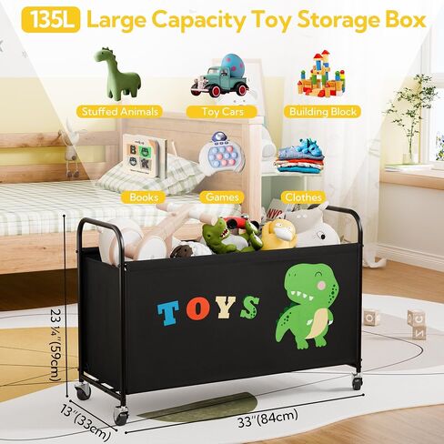 GRANNY SAYS Toy Box for Boys Girls, Large Toy Chest Storage with Wheels, Metal Kids Toy Storage Organizer for Stuffed Animals, 135L Kids Toy Bins for Bedroom, Living Room, Nursery, Black in Kuwait