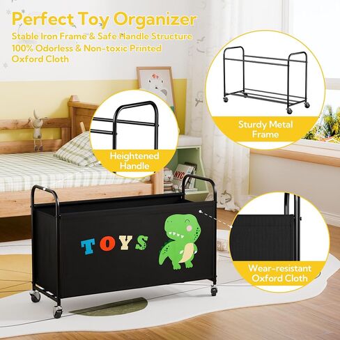 GRANNY SAYS Toy Box for Boys Girls, Large Toy Chest Storage with Wheels, Metal Kids Toy Storage Organizer for Stuffed Animals, 135L Kids Toy Bins for Bedroom, Living Room, Nursery, Black in Kuwait