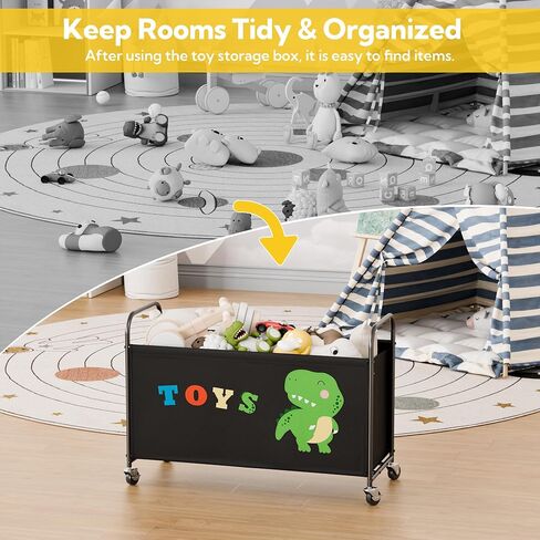 GRANNY SAYS Toy Box for Boys Girls, Large Toy Chest Storage with Wheels, Metal Kids Toy Storage Organizer for Stuffed Animals, 135L Kids Toy Bins for Bedroom, Living Room, Nursery, Black in Kuwait