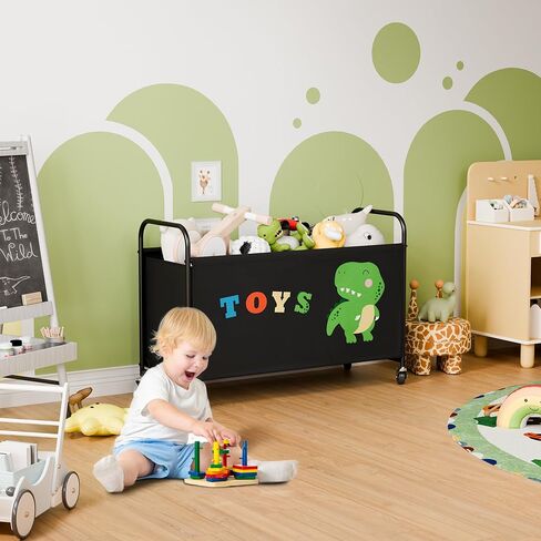 GRANNY SAYS Toy Box for Boys Girls, Large Toy Chest Storage with Wheels, Metal Kids Toy Storage Organizer for Stuffed Animals, 135L Kids Toy Bins for Bedroom, Living Room, Nursery, Black in Kuwait