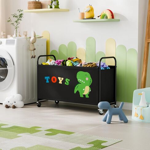 GRANNY SAYS Toy Box for Boys Girls, Large Toy Chest Storage with Wheels, Metal Kids Toy Storage Organizer for Stuffed Animals, 135L Kids Toy Bins for Bedroom, Living Room, Nursery, Black in Kuwait