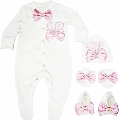 Baby Girl Boy Unisex Romper Jewel grown Fancy New Born Baby Romper Hat, Mittens, Footie and Romper. in Saudi Arabia