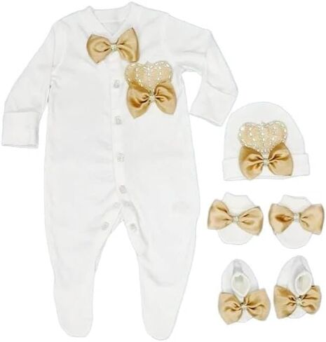 Baby Girl Boy Unisex Romper Jewel grown Fancy New Born Baby Romper Hat, Mittens, Footie and Romper. in Saudi Arabia