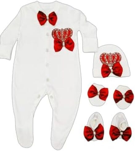 Baby Girl Boy Unisex Romper Jewel grown Fancy New Born Baby Romper Hat, Mittens, Footie and Romper. in Saudi Arabia