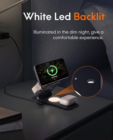 قاعدة شحن لاسلكية 3 في 1 لأجهزة iPhone 15/14/13/Plus/Pro/Pro Max/12 & AirPods 3/2/Pro وApple Watch & Mag-Safe، حامل شاحن مغناطيسي سريع قابل للطي بقدرة 18 وات، شاحن محمول لـ iPhone أبل، أسود in Kuwait