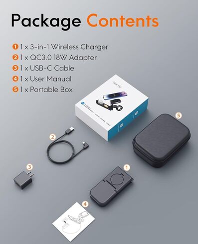 قاعدة شحن لاسلكية 3 في 1 لأجهزة iPhone 15/14/13/Plus/Pro/Pro Max/12 & AirPods 3/2/Pro وApple Watch & Mag-Safe، حامل شاحن مغناطيسي سريع قابل للطي بقدرة 18 وات، شاحن محمول لـ iPhone أبل، أسود in Kuwait