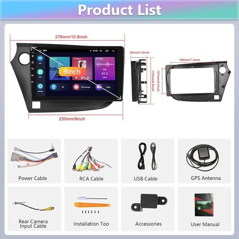 Podofo Car Stereo for Honda Insight 2009 2010 2011 20121 2013 2014 with Wireless Carplay Android Auto,9 Inch Touchscreen with Bluetooth/GPS/WiFi/FM&RDS+AHD Backup Camera+MIC in Saudi Arabia