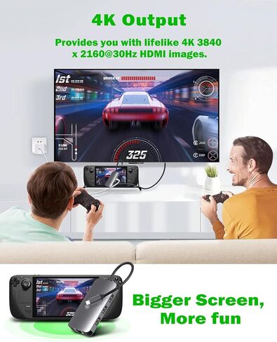 Steam Deck Dock, AOLION 6 in 1 Steamdeck 4K TV Docking Station USB C Hub Multiport Adapter with HDMI/USB 3.0 / Type C/Ethernet Port, 2 Protect Sticker and 4 Thumb Grip Caps for Stream Deck Console in Kuwait