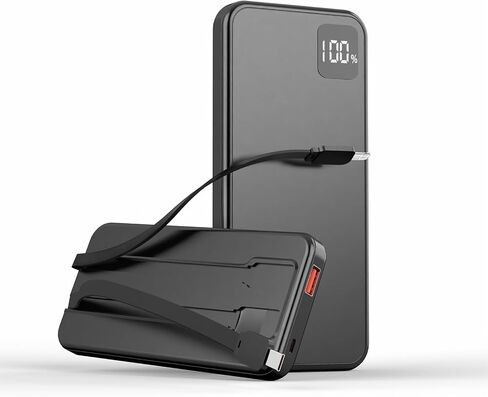 Portable Charger with Built in Cables, Portable Charger with Cords Wires Slim 10000mAh Travel Essentials Battery Pack 4 Outputs 3A High Speed Power Bank for iPhone 15 14 13 Samsung Pixel LG Moto iPad in Saudi Arabia