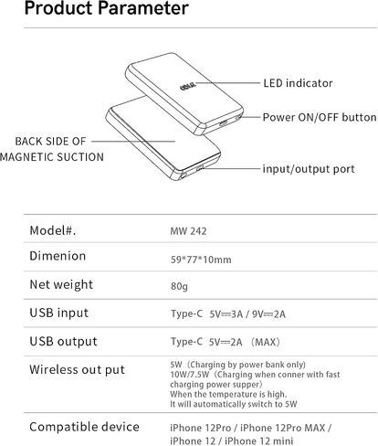 Magnetic Wireless Power Bank External Battery Pack Portable Charger for iPhone12/13/14 Mini/Plus/pro/pro max-Black in Saudi Arabia