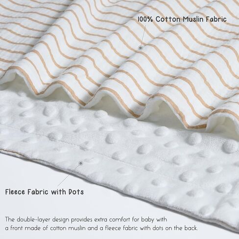 Meracorallo Baby Blankets for Unisex Boys and Girls, Super Soft Nursery Bed Blankets, Printed Throw Blanket with Muslin Cotton Front and Minky Dotted Fleece Backing, 30" x 40", Neutral Stripe in Saudi Arabia