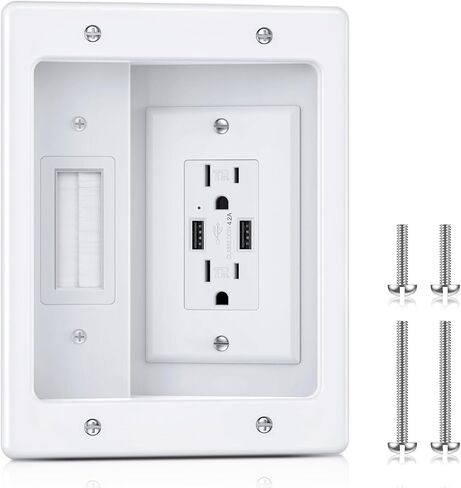 ELECPOW in Wall Cable Management Kit, Hide TV Power Cables & Low Voltage Wires Behind The Wall, Recessed Outlet for Wall Mounting TV-Black in Kuwait
