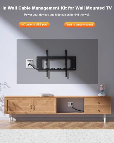 ELECPOW in Wall Cable Management Kit, Hide TV Power Cables & Low Voltage Wires Behind The Wall, Recessed Outlet for Wall Mounting TV-Black in Kuwait