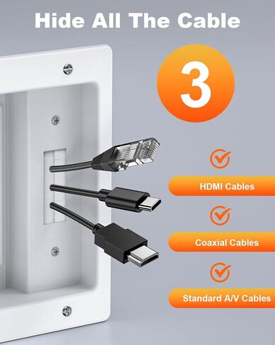 ELECPOW in Wall Cable Management Kit, Hide TV Power Cables & Low Voltage Wires Behind The Wall, Recessed Outlet for Wall Mounting TV-Black in Kuwait