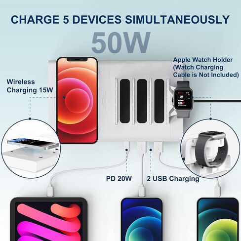 Charging Station for Multiple Devices, 4 in 1 Charging Dock with 20W Fast PD USB-C Port and 15W Wireless Charger, 5 Mixed Cables Included for Cellphone iPad Tablets and More in Saudi Arabia