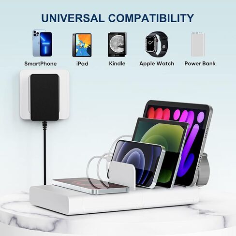 Charging Station for Multiple Devices, 4 in 1 Charging Dock with 20W Fast PD USB-C Port and 15W Wireless Charger, 5 Mixed Cables Included for Cellphone iPad Tablets and More in Saudi Arabia