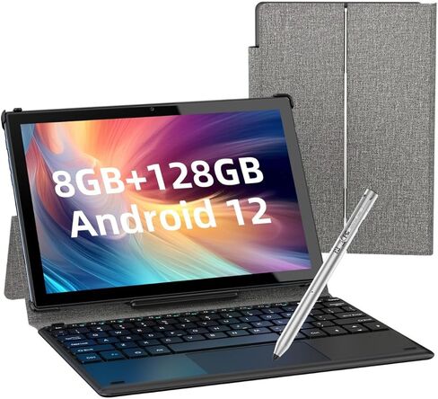 تابلت BYYBUO مع لوحة مفاتيح Android 12 Tablet، 10.1 بوصة 2 في 1 أقراص 128 جيجا بايت 1080 بكسل شاشة عالية الدقة 7000 مللي أمبير، بطارية 7000 مللي أمبير في الساعة، وحدة المعالجة المركزية ثماني النواة 2.0 جيجا هرتز، واي فاي، بلوتوث، GPS، هيكل معدني IPS Andro in Kuwait