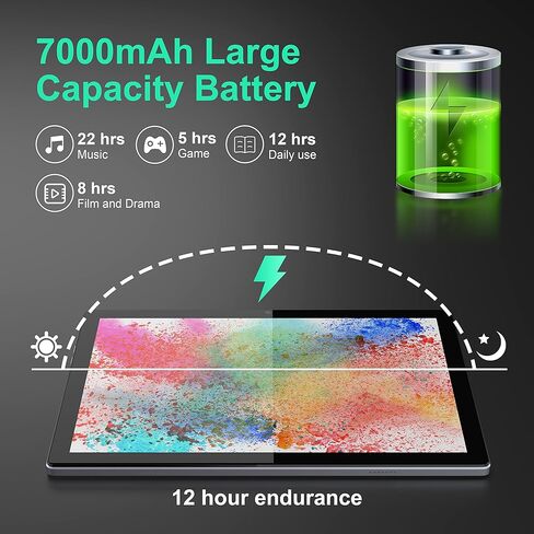 تابلت BYYBUO مع لوحة مفاتيح Android 12 Tablet، 10.1 بوصة 2 في 1 أقراص 128 جيجا بايت 1080 بكسل شاشة عالية الدقة 7000 مللي أمبير، بطارية 7000 مللي أمبير في الساعة، وحدة المعالجة المركزية ثماني النواة 2.0 جيجا هرتز، واي فاي، بلوتوث، GPS، هيكل معدني IPS Andro in Kuwait