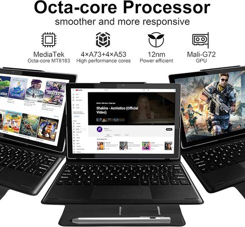 تابلت BYYBUO مع لوحة مفاتيح Android 12 Tablet، 10.1 بوصة 2 في 1 أقراص 128 جيجا بايت 1080 بكسل شاشة عالية الدقة 7000 مللي أمبير، بطارية 7000 مللي أمبير في الساعة، وحدة المعالجة المركزية ثماني النواة 2.0 جيجا هرتز، واي فاي، بلوتوث، GPS، هيكل معدني IPS Andro in Kuwait