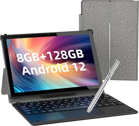 تابلت BYYBUO مع لوحة مفاتيح Android 12 Tablet، 10.1 بوصة 2 في 1 أقراص 128 جيجا بايت 1080 بكسل شاشة عالية الدقة 7000 مللي أمبير، بطارية 7000 مللي أمبير في الساعة، وحدة المعالجة المركزية ثماني النواة 2.0 جيجا هرتز، واي فاي، بلوتوث، GPS، هيكل معدني IPS Andro in Kuwait