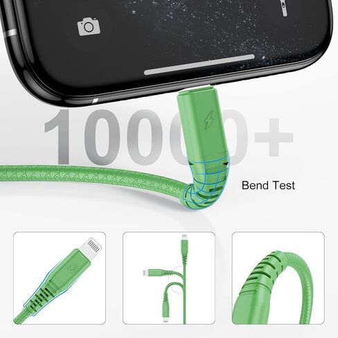 Short Lightning Cable 1Ft, [3Pack] Cabepow 1 Foot iPhone Charger Cables,1 Feet Apple Charging Cord Compatible with iPhone 11/Pro/X/Xs Max/XR/8 Plus /7 Plus/6/ iPad (Green) in Saudi Arabia